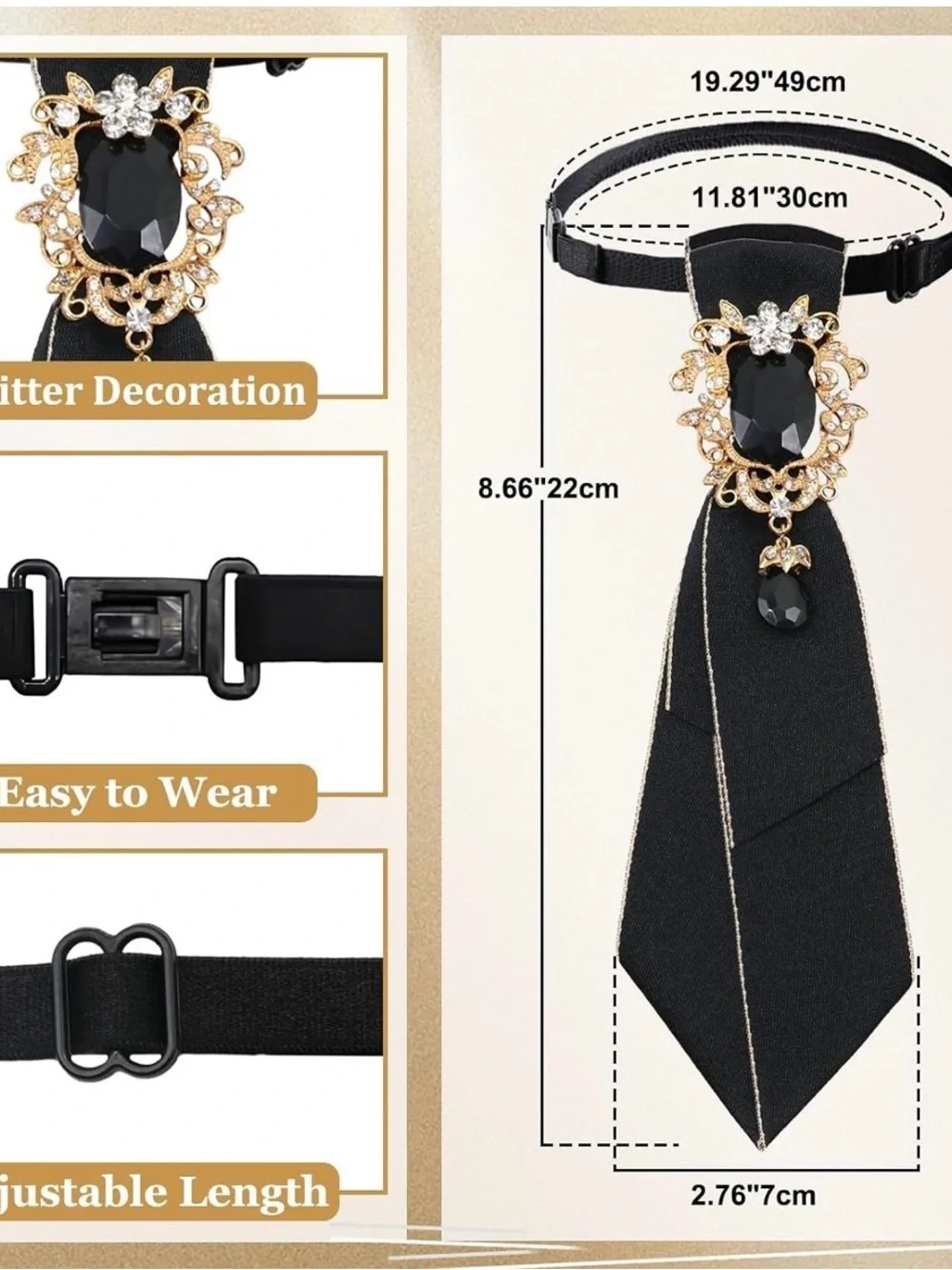Crystal-Accent Black Tie Necklace for Women
